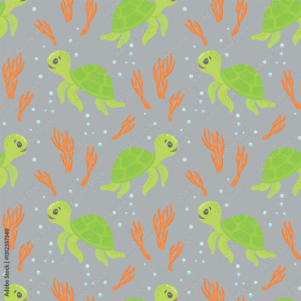 Seamless turtle and coral pattern. Marine theme Seamless turtle and coral pattern. Marine theme