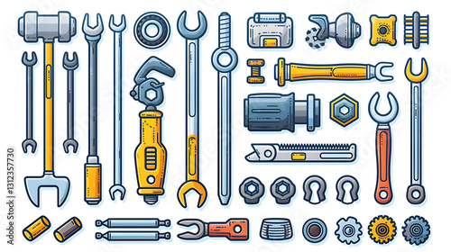 Industrial Tools & Mechanical Equipment Icon Set