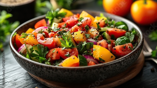 bowl of tossed salad with vibrant vegetables