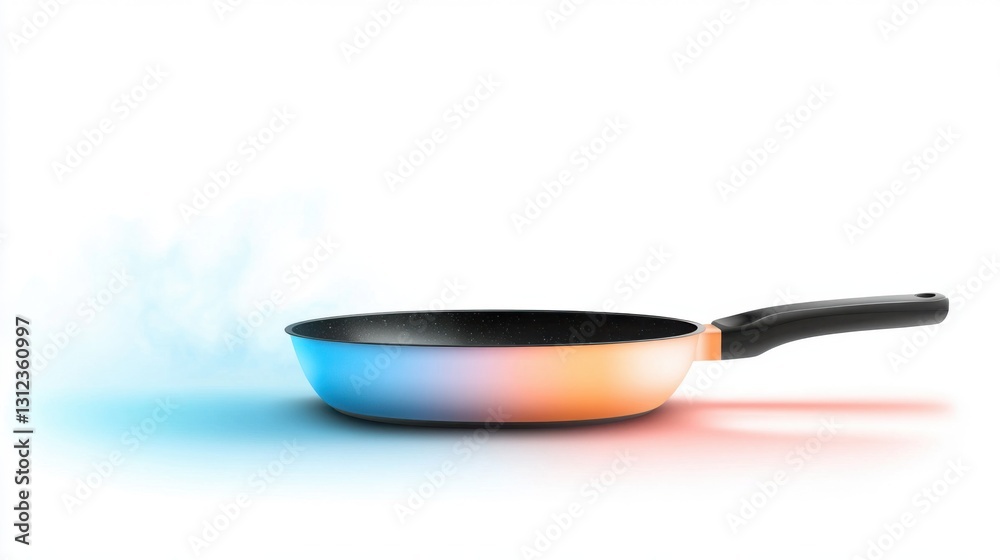 Modern orange and black frying pan with blue and red heat effect, isolated on white background. Modern orange and black frying pan with blue and red heat effect, isolated on white background.