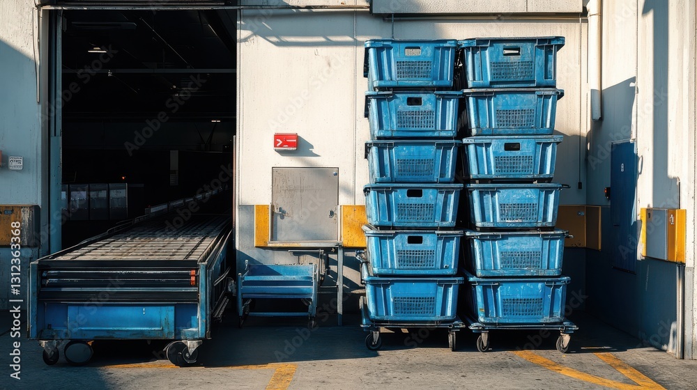 Naklejka premium Efficient warehouse loading process industrial facility photography bright environment side view logistics management