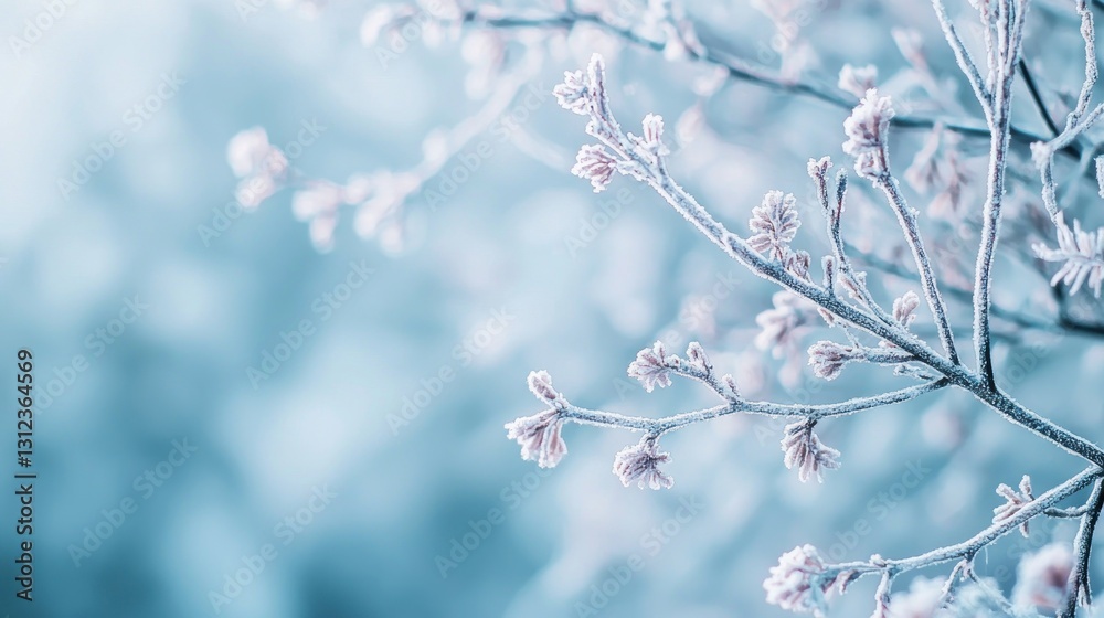 Frosty winter branches, close-up, bokeh background, nature Frosty winter branches, close-up, bokeh background, nature