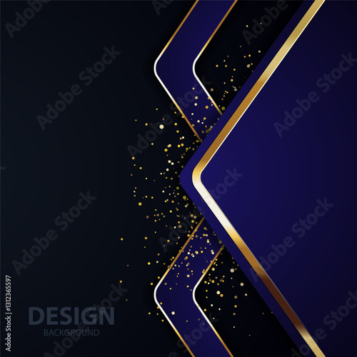 Abstract navy gold design background, diagonal lines, glitter