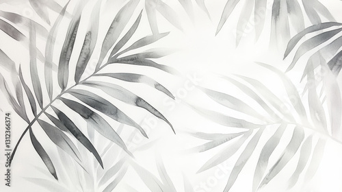 A minimalist yet expressive ink and watercolor artwork of tropical palm foliage, featuring gently overlapping leaves in natural tones