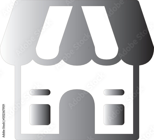 PrintA grayscale illustration representing a shop with a storefront and awning, symbolizing commerce.