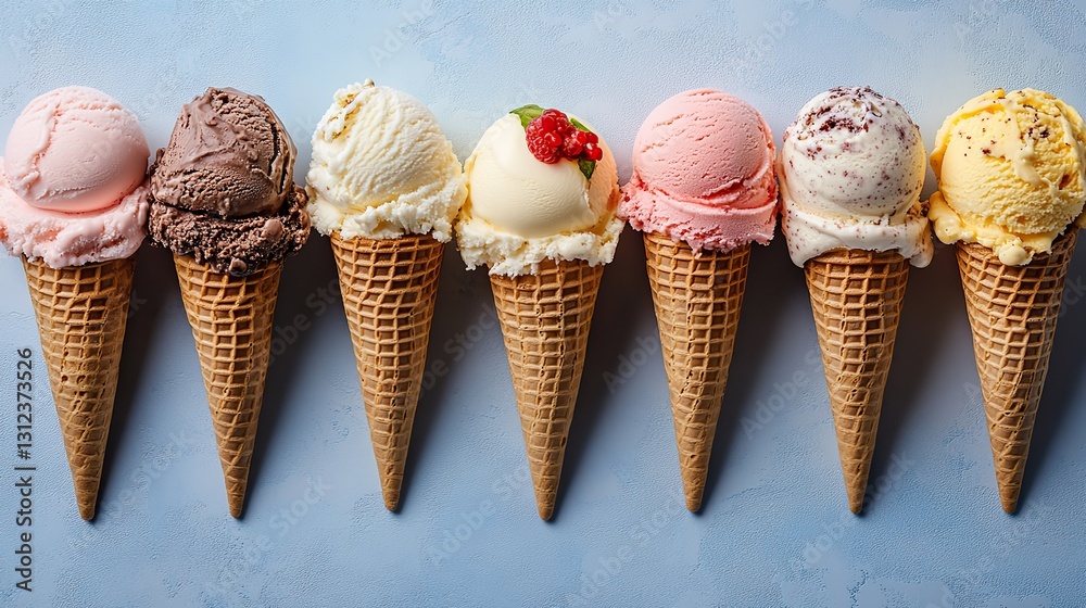 collection of ice cream cones showcasing a range of flavors and cone styles collection of ice cream cones showcasing a range of flavors and cone styles
