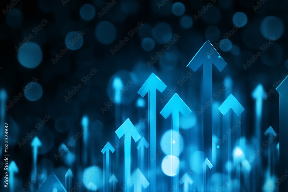 Abstract digital background with glowing blue arrows pointing upwards in a shimmering environment : Generative AI Abstract digital background with glowing blue arrows pointing upwards in a shimmering environment : Generative AI