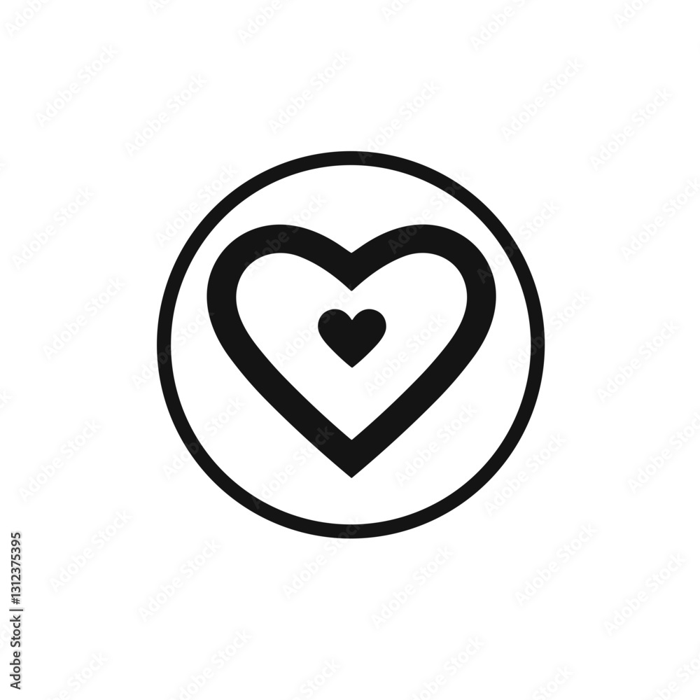 Black and white heart icon inside a circle. Black and white heart icon inside a circle.