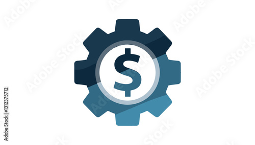 Gear with dollar sign icon on white background.