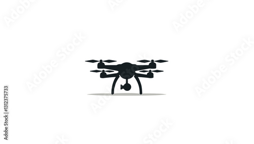 Black drone icon with camera on transparent background.