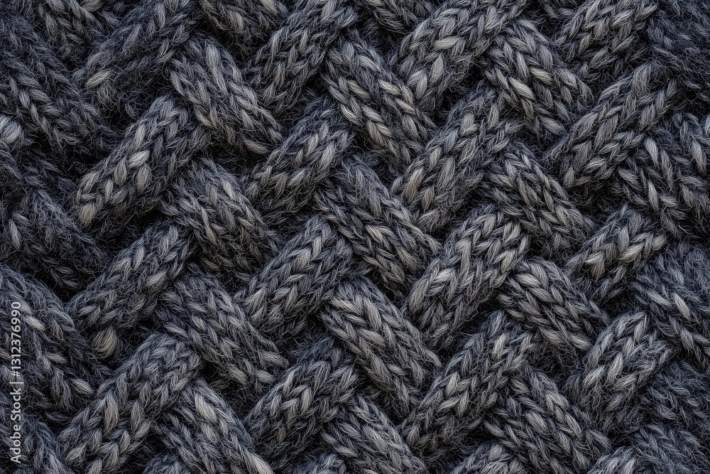 Seamless wool woven fabric texture featuring dark gray and black strands. The intricate pattern showcases a braided design, highlighting the craftsmanship and depth of the material. Seamless wool woven fabric texture featuring dark gray and black strands. The intricate pattern showcases a braided design, highlighting the craftsmanship and depth of the material.
