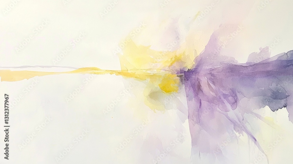 Obraz premium This artwork displays a harmonious blend of purple and yellow watercolor tones, creating a serene atmosphere. The gentle transitions evoke feelings of tranquility and creativity