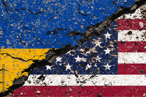 Conflict USA vs Ukraine war Confrontation flags split European Union in front of