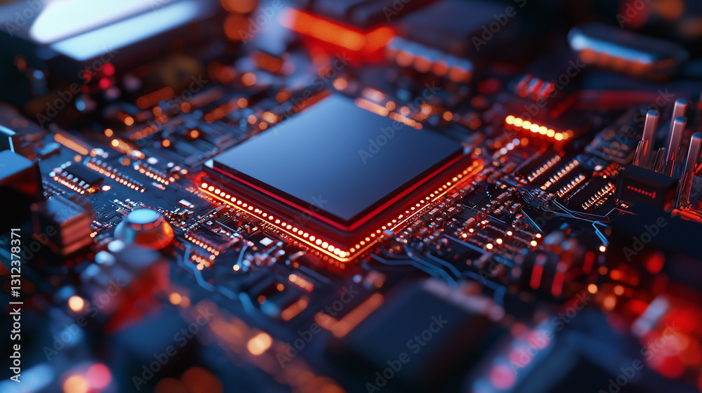 Obraz premium computer circuit board and large chip