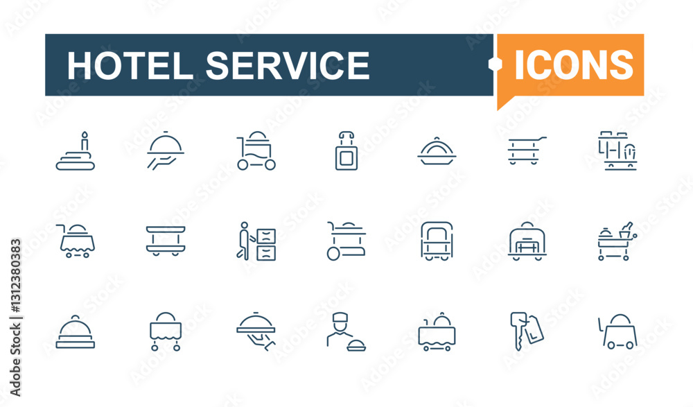 Hotel Service icon set. Related to service, room service, breakfast, suitcase, hotel, bed and more. Icon design. Minimalist editable vector stroke. Hotel Service icon set. Related to service, room service, breakfast, suitcase, hotel, bed and more. Icon design. Minimalist editable vector stroke.