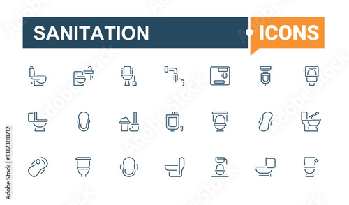 Sanitation line icons. Featuring water, sanitary, disinfect, hygiene, clo, wash, towel and more. Thin icon. Minimal icon collections.