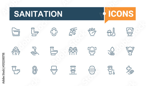 Sanitation line icons. Featuring water, sanitary, disinfect, hygiene, clo, wash, towel and more. Thin icon. Minimal icon collections.