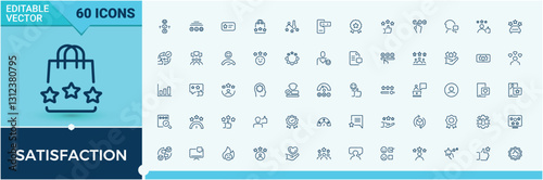 Satisfaction icons set. Related to question, consumer, test, review, face, customer, chat, like. Sign and Symbol. Minimalist vector collections.