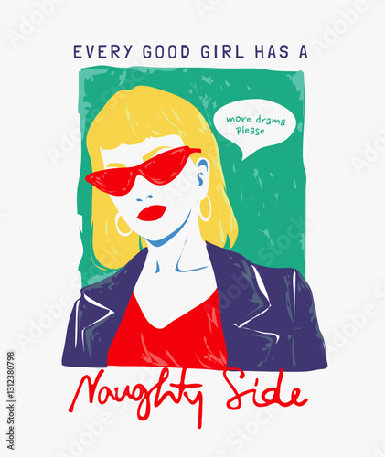 naughty calligraphy slogan with fashion girl graphic art style hand drawn vector illustration