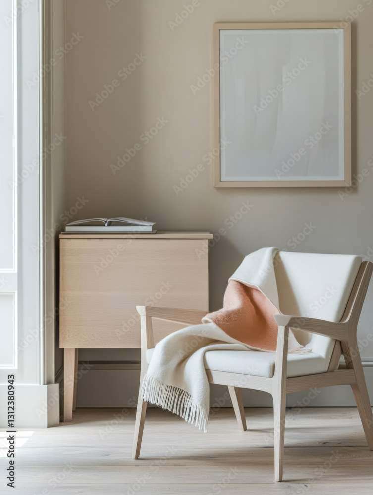 Fototapeta premium Cozy corner with minimalist design and natural light in a modern home interior