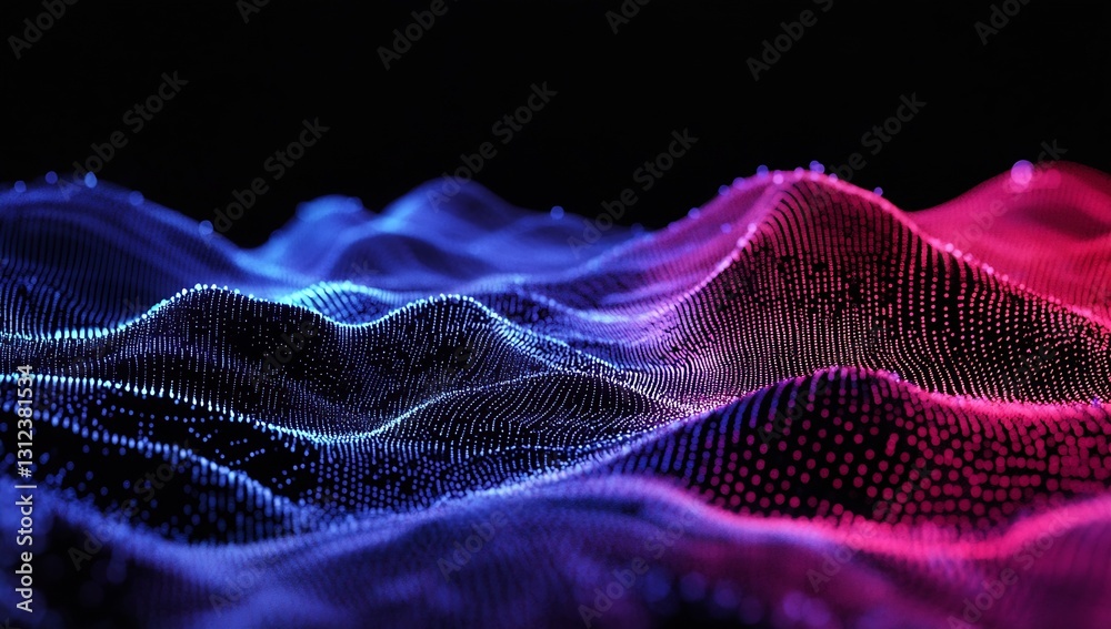 Stunning representation of flowing waves and colorful particles creating an engaging digital landscape effect : Generative AI Stunning representation of flowing waves and colorful particles creating an engaging digital landscape effect : Generative AI