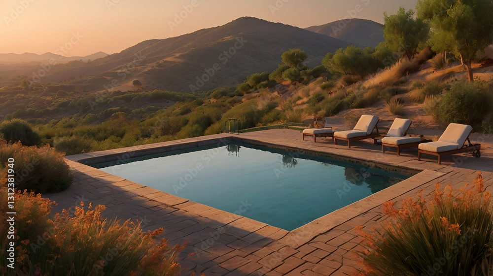 Naklejka premium the pool at the sunset