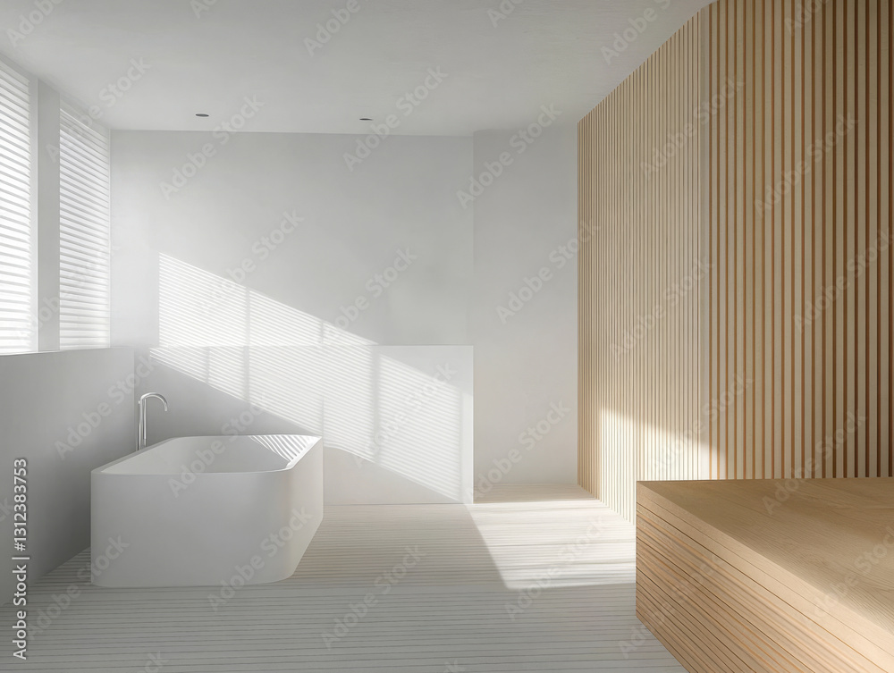 Fototapeta premium Modern minimalist bathroom design featuring natural light and wood elements