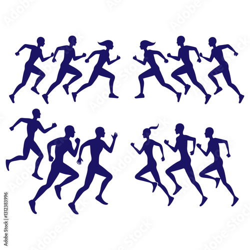 Running editing Silhouette group vector illustration set,running, silhouette, group, joggers, marathon, fitness, exercise, sport, athletes, track, race, competition, sprint, motion, active, cardio