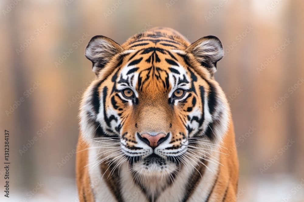 Fototapeta premium majestic siberian tiger prowling through quiet russian forest highlighting its dynamism and grace
