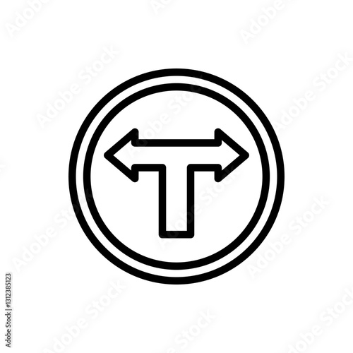 T Intersection traffic sign icon line vector design with trendy style
