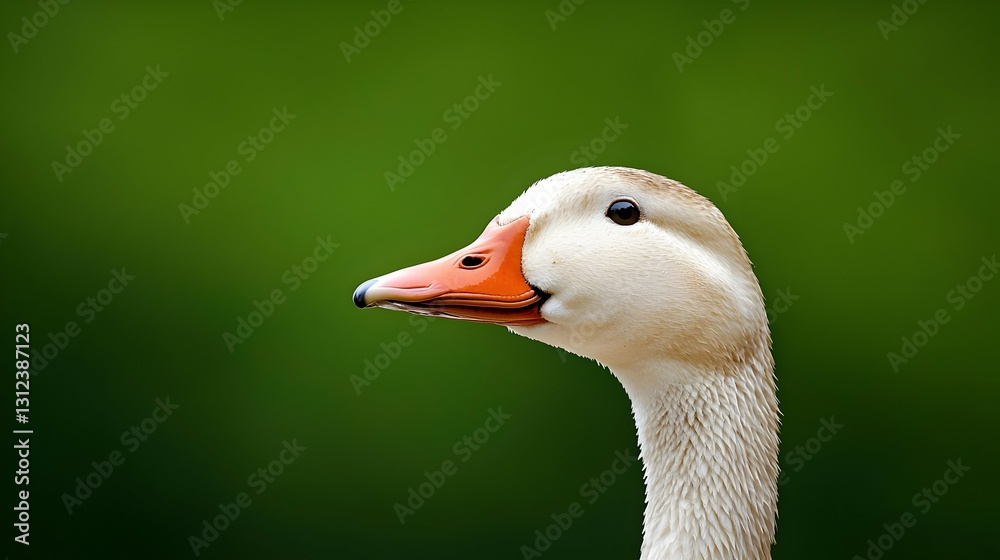 White Goose Portrait Against Green Background White Goose Portrait Against Green Background