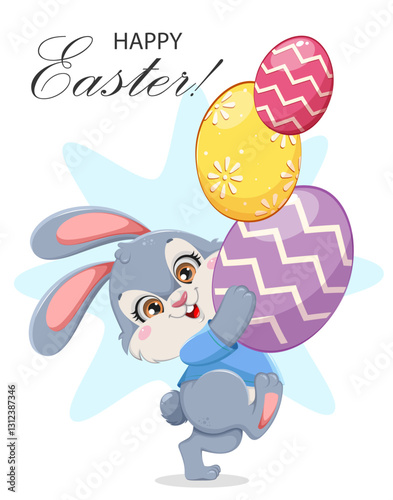 Happy Easter. Cute bunny cartoon character