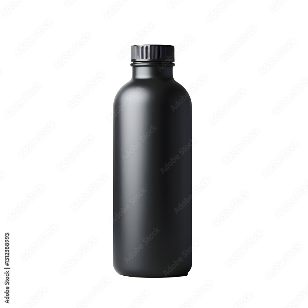 Matte black water bottle with a minimalist design.isolated on white background Matte black water bottle with a minimalist design.isolated on white background