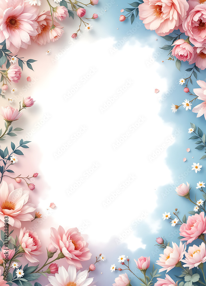 Fototapeta premium White page with pastel cloudy sky border