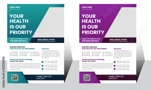  Corporate simple healthcare and medical flyer design layout .Suitable for social media post, and web ads.