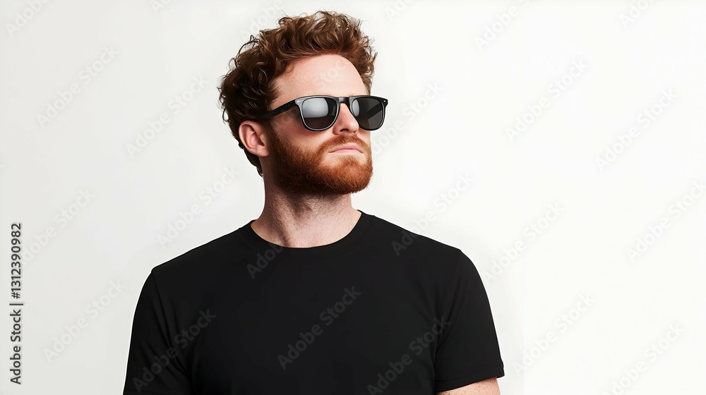 Portrait of a Man with Red Curly Hair and Beard Wearing Black Sunglasses Portrait of a Man with Red Curly Hair and Beard Wearing Black Sunglasses