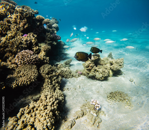 Fototapeta Naklejka Na Ścianę i Meble -  Underwater view of the coral reef with tropical fish and marine life.