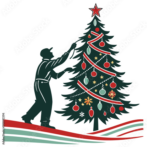 Festive Christmas Tree Decoration - Holiday Celebration Silhouette Art
