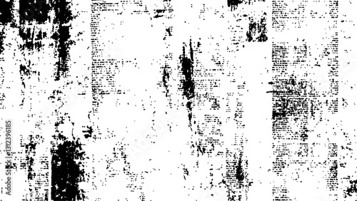Newspaper with old grunge vintage unreadable paper texture background. Vector white and black newspaper paper grunge vintage old aged texture with fragments of newspaper text Transparent background.