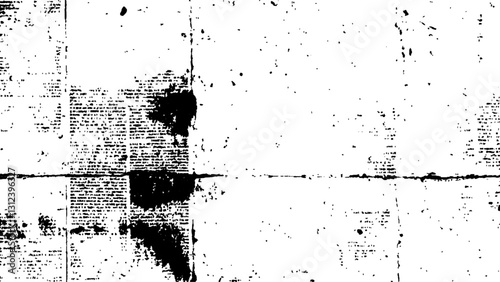 Newspaper with old grunge vintage unreadable paper texture background. Vector white and black newspaper paper grunge vintage old aged texture with fragments of newspaper text Transparent background.