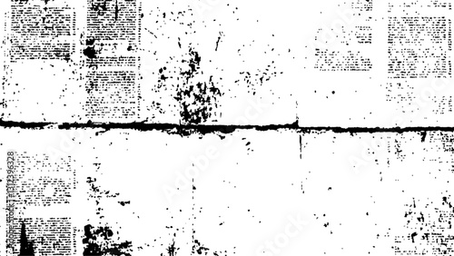 Newspaper with old grunge vintage unreadable paper texture background. Vector white and black newspaper paper grunge vintage old aged texture with fragments of newspaper text Transparent background.