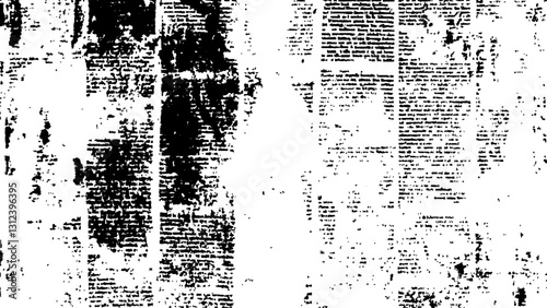 Newspaper with old grunge vintage unreadable paper texture background. Vector white and black newspaper paper grunge vintage old aged texture with fragments of newspaper text Transparent background.