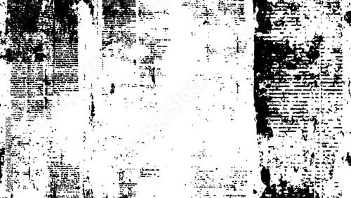 Newspaper with old grunge vintage unreadable paper texture background. Vector white and black newspaper paper grunge vintage old aged texture with fragments of newspaper text Transparent background.