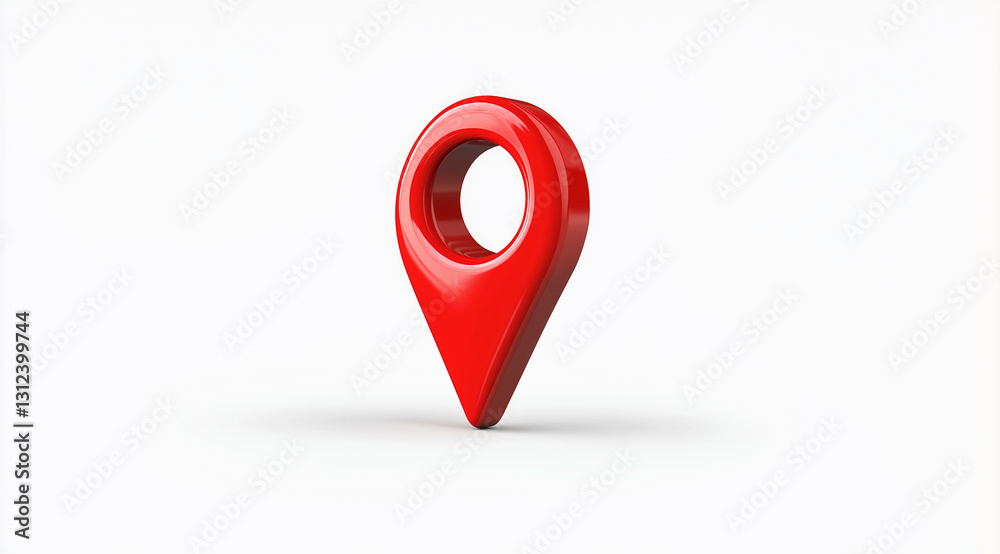 3D red location pin icon with a sleek design, isolated on a transparent background. High-resolution vector illustration with sharp details, perfect for maps and navigation graphics.