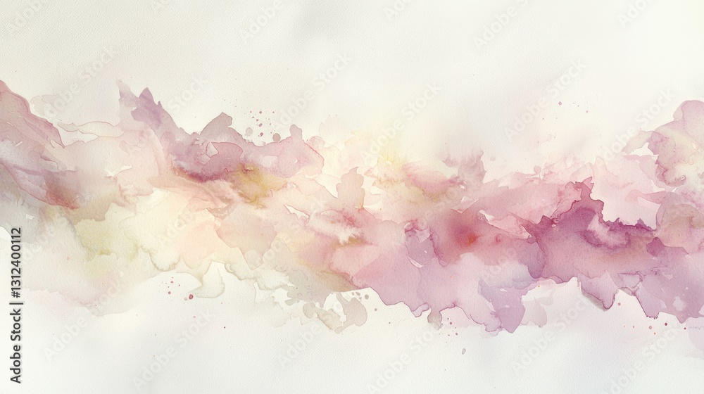 Fototapeta premium Delicate strokes of watercolor create a serene, abstract composition with fluid shades of pink and cream, evoking a sense of calm and tranquility. The artwork captures lightness and softness