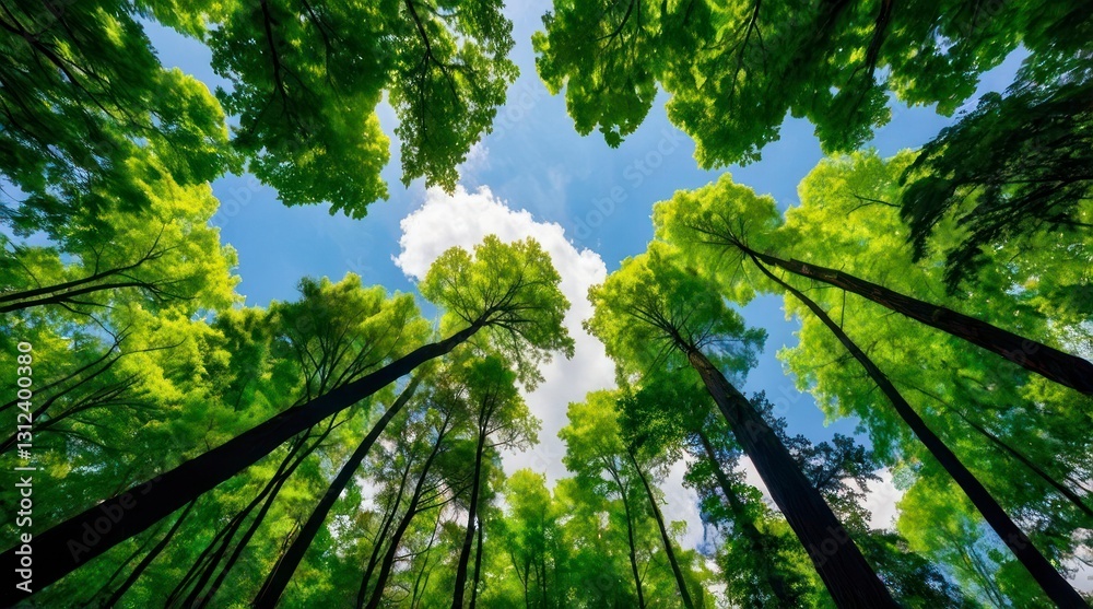 Fototapeta premium Looking Up Green Trees Summer Forest Canopy Nature