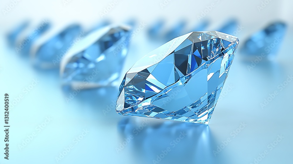 Several blue cut gemstones lined up and displayed clearly Several blue cut gemstones lined up and displayed clearly
