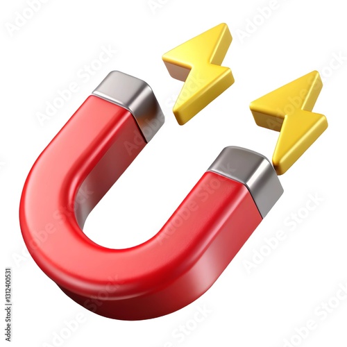 3D Red Horseshoe Magnet. Powerful 3D Red Magnet with Lightning Bolts.