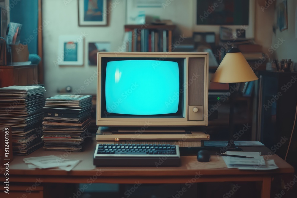 Classic 90s tech setup featuring CRT monitor, beige PC, and floppy disks Classic 90s tech setup featuring CRT monitor, beige PC, and floppy disks