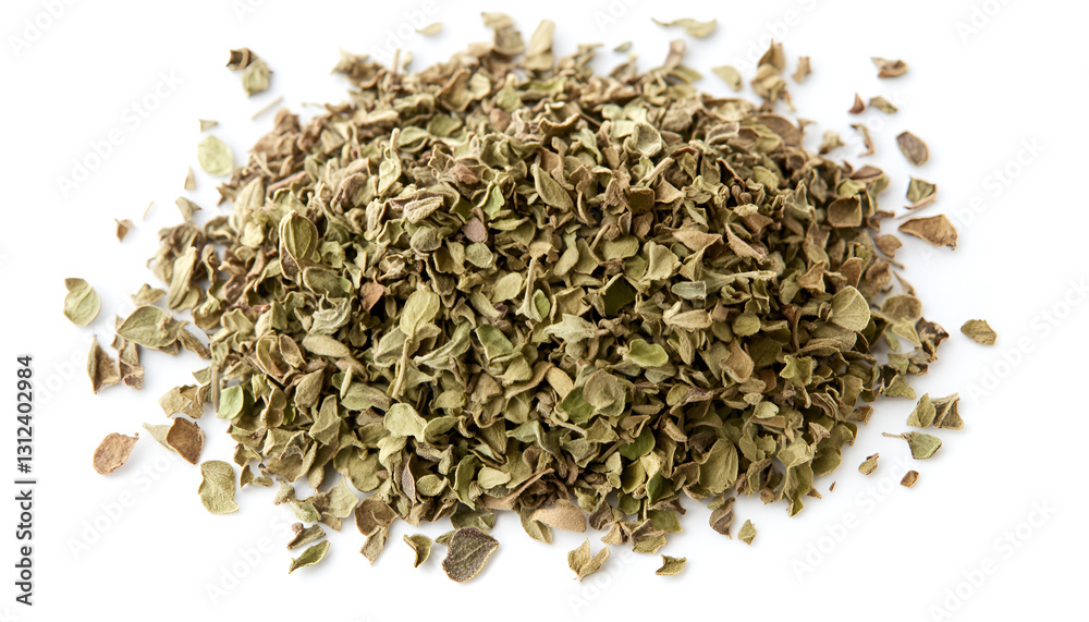 Heap of dried oregano isolated on white, top view Heap of dried oregano isolated on white, top view